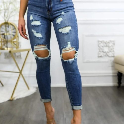 Roll Them Up Ripped N Distressed Ankle Cut Denim Jeans